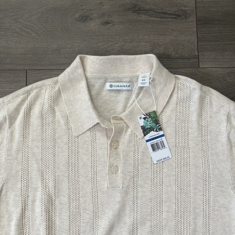 Cubavera Mens XL 1/4 Button Pullover Sweater NWT Beige - Picture 2 of 6